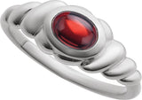 14K Gold Oval Natural Mozambique Garnet Bezel-Set Puffed Cabochon Ring - White Gold - view 4