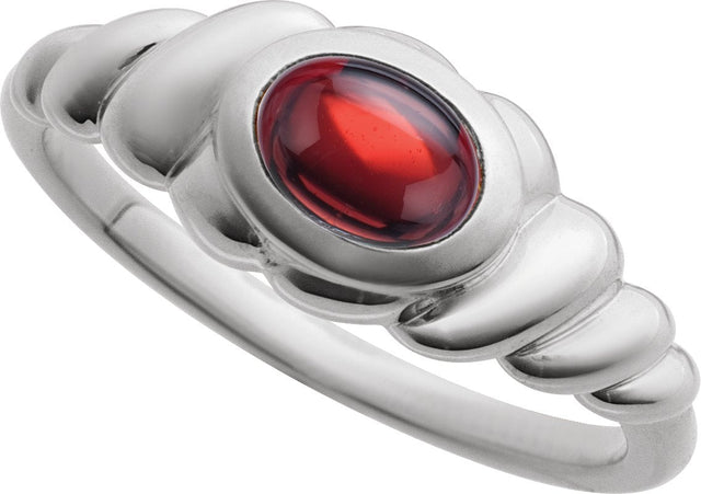 14K Gold Oval Natural Mozambique Garnet Bezel-Set Puffed Cabochon Ring - White Gold - view 4