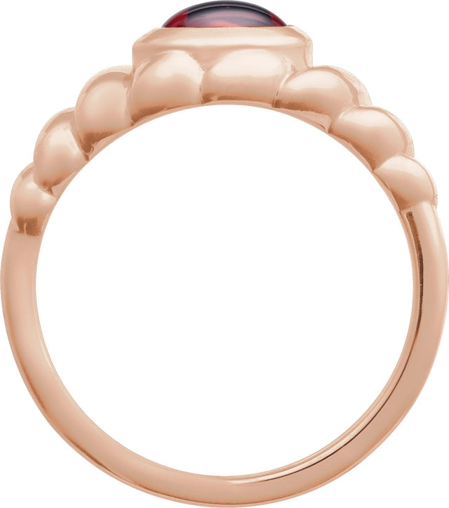 14K Gold Oval Natural Mozambique Garnet Bezel-Set Puffed Cabochon Ring - Rose Gold - view 2
