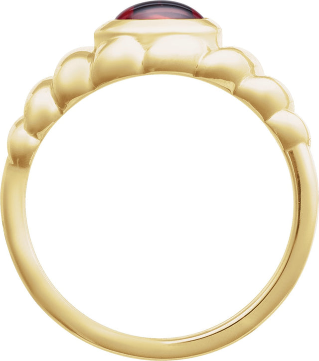 14K Gold Oval Natural Mozambique Garnet Bezel-Set Puffed Cabochon Ring - Yellow Gold - view 2