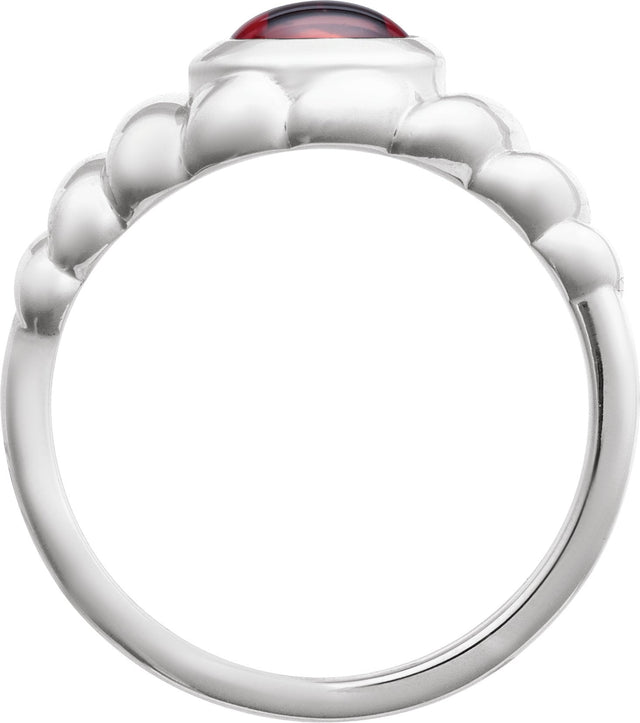 14K Gold Oval Natural Mozambique Garnet Bezel-Set Puffed Cabochon Ring - White Gold - view 2