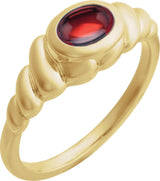 14K Gold Oval Natural Mozambique Garnet Bezel-Set Puffed Cabochon Ring - Yellow Gold