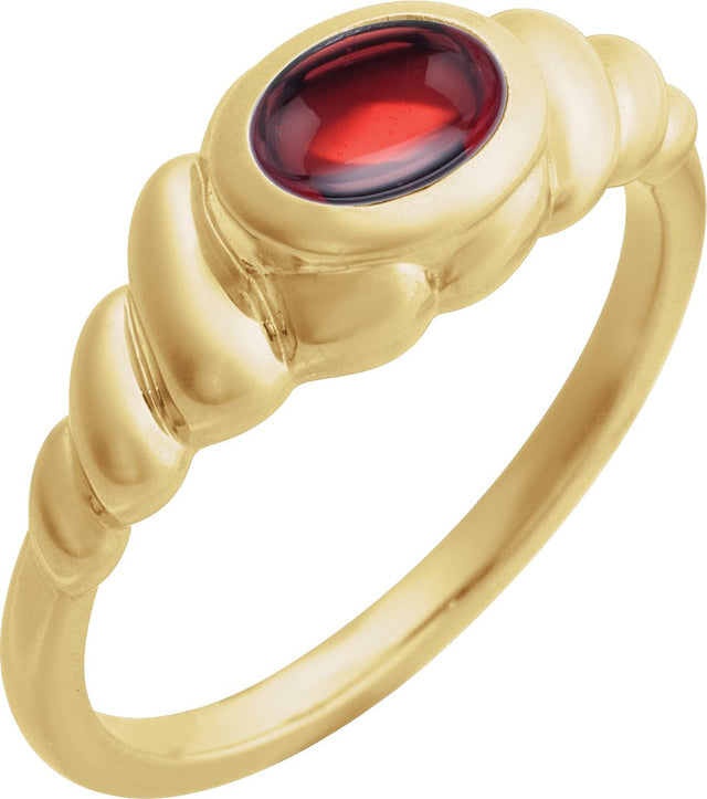 14K Gold Oval Natural Mozambique Garnet Bezel-Set Puffed Cabochon Ring - Yellow Gold