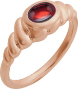 14K Gold Oval Natural Mozambique Garnet Bezel-Set Puffed Cabochon Ring - Rose Gold