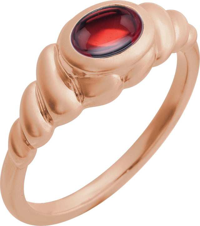 14K Gold Oval Natural Mozambique Garnet Bezel-Set Puffed Cabochon Ring - Rose Gold