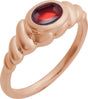 14K Gold Oval Natural Mozambique Garnet Bezel-Set Puffed Cabochon Ring - Rose Gold