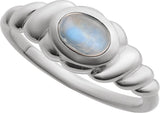 14K Gold Oval Natural Rainbow Moonstone Bezel-Set Puffed Cabochon Ring - White Gold - view 4