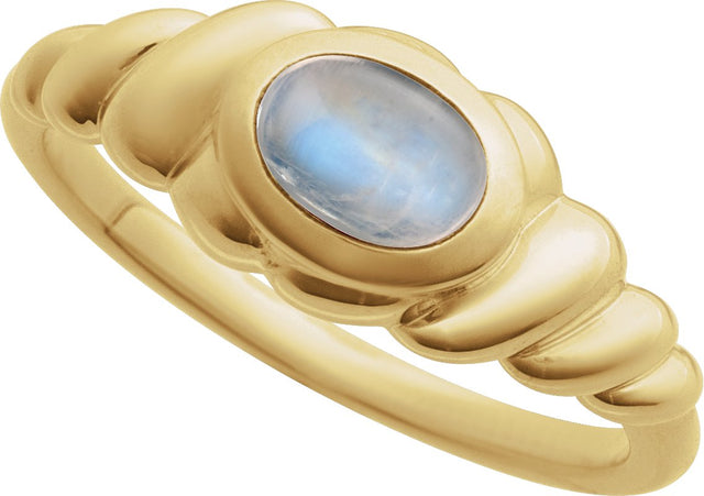 14K Gold Oval Natural Rainbow Moonstone Bezel-Set Puffed Cabochon Ring - Yellow Gold - view 4
