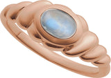 14K Gold Oval Natural Rainbow Moonstone Bezel-Set Puffed Cabochon Ring - Rose Gold - view 4