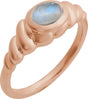 14K Gold Oval Natural Rainbow Moonstone Bezel-Set Puffed Cabochon Ring - Rose Gold