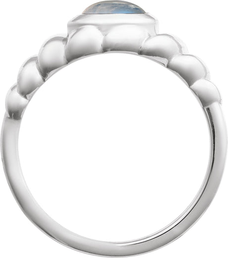 Platinum Oval Natural Rainbow Moonstone Bezel-Set Puffed Cabochon Ring - view 2