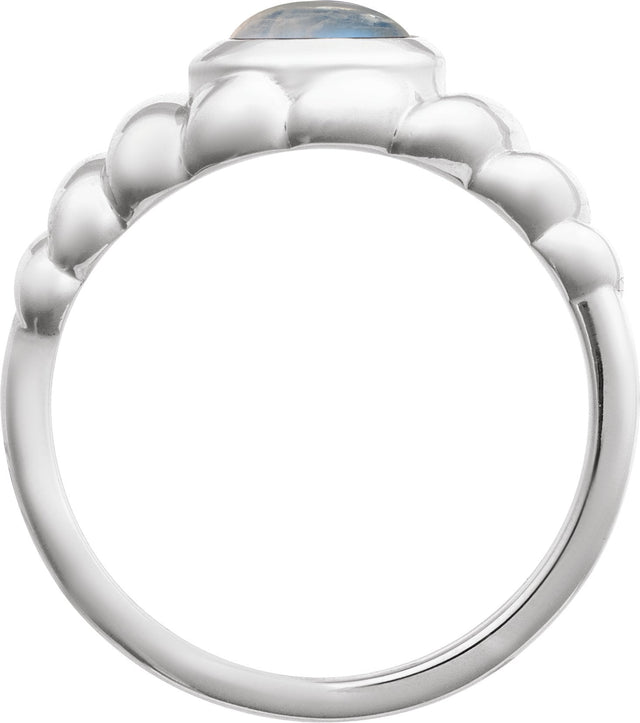 Platinum Oval Natural Rainbow Moonstone Bezel-Set Puffed Cabochon Ring - view 2