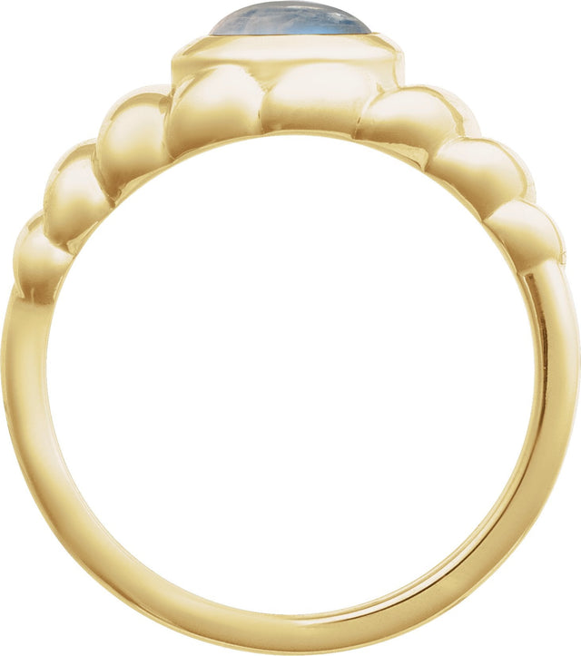 14K Gold Oval Natural Rainbow Moonstone Bezel-Set Puffed Cabochon Ring - Yellow Gold - view 2