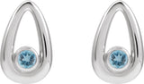 14K Gold Round Natural Aquamarine Geometric Earrings - White Gold - view 2