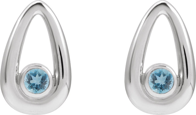 Platinum Round Natural Aquamarine Geometric Earrings - view 2