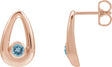14K Gold Round Natural Aquamarine Geometric Earrings - Rose Gold
