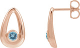 14K Gold Round Natural Aquamarine Geometric Earrings - Rose Gold