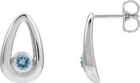 Platinum Round Natural Aquamarine Geometric Earrings