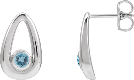 Platinum Round Natural Aquamarine Geometric Earrings
