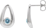 14K Gold Round Natural Aquamarine Geometric Earrings - White Gold