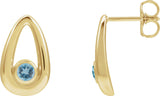 14K Gold Round Natural Aquamarine Geometric Earrings - Yellow Gold