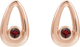 14K Gold Round Natural Mozambique Garnet Geometric Earrings - Rose Gold - view 2