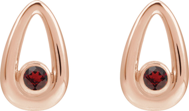 14K Gold Round Natural Mozambique Garnet Geometric Earrings - Rose Gold - view 2