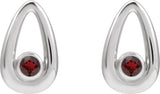 14K Gold Round Natural Mozambique Garnet Geometric Earrings - White Gold - view 2