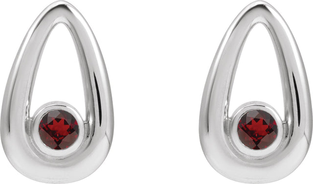 Platinum Round Natural Mozambique Garnet Geometric Earrings - view 2
