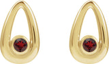14K Gold Round Natural Mozambique Garnet Geometric Earrings - Yellow Gold - view 2