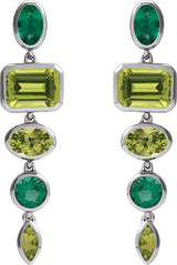 14K Gold Emerald Natural Peridot & Lab-Grown Emerald Multi-Stone Dangle Earrings - White Gold - view 2