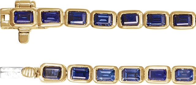 14K Gold Emerald Lab-Grown Blue Sapphire Bezel-Set Line Bracelet - Yellow Gold - view 3