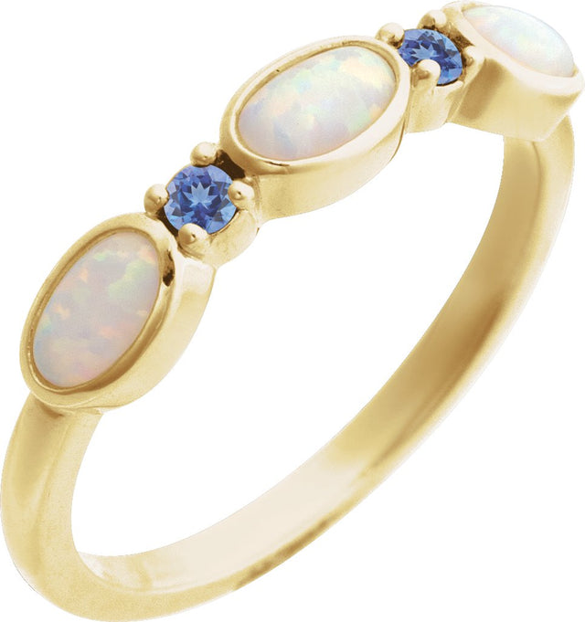14K Gold Oval Lab-Grown White Opal & Natural Tanzanite Accented Ring - Yellow Gold