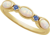14K Gold Oval Lab-Grown White Opal & Natural Tanzanite Accented Ring - Yellow Gold - view 4