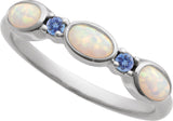 14K Gold Oval Lab-Grown White Opal & Natural Tanzanite Accented Ring - White Gold - view 4