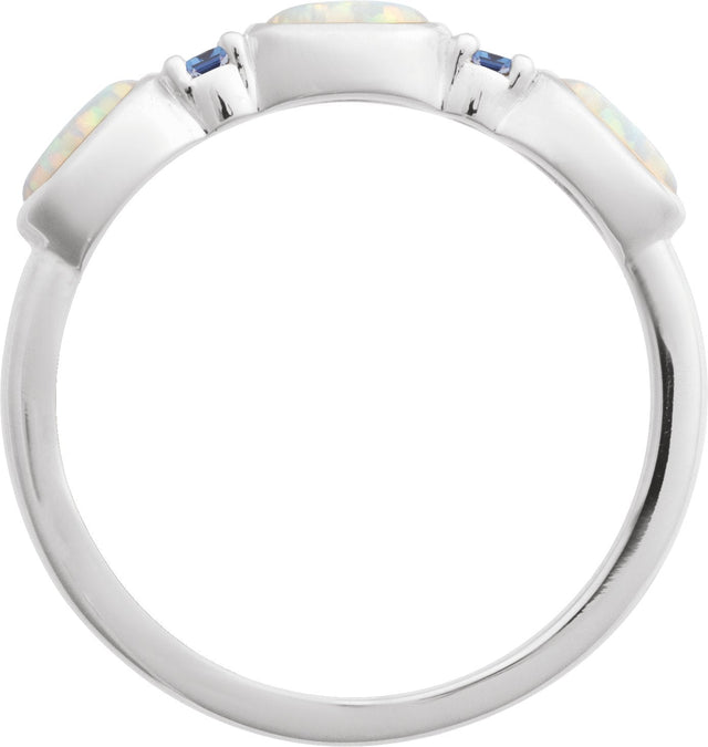 14K Gold Oval Lab-Grown White Opal & Natural Tanzanite Accented Ring - White Gold - view 3