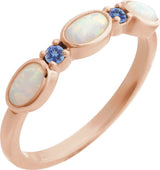 14K Gold Oval Lab-Grown White Opal & Natural Tanzanite Accented Ring - Rose Gold