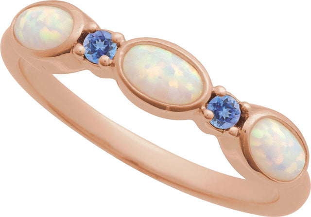 14K Gold Oval Lab-Grown White Opal & Natural Tanzanite Accented Ring - Rose Gold - view 4