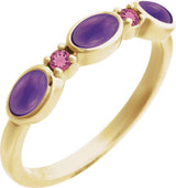 14K Gold Oval Natural Amethyst & Natural Pink Tourmaline Accented Ring - Yellow Gold