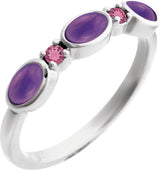 14K Gold Oval Natural Amethyst & Natural Pink Tourmaline Accented Ring - White Gold