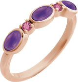 14K Gold Oval Natural Amethyst & Natural Pink Tourmaline Accented Ring - Rose Gold