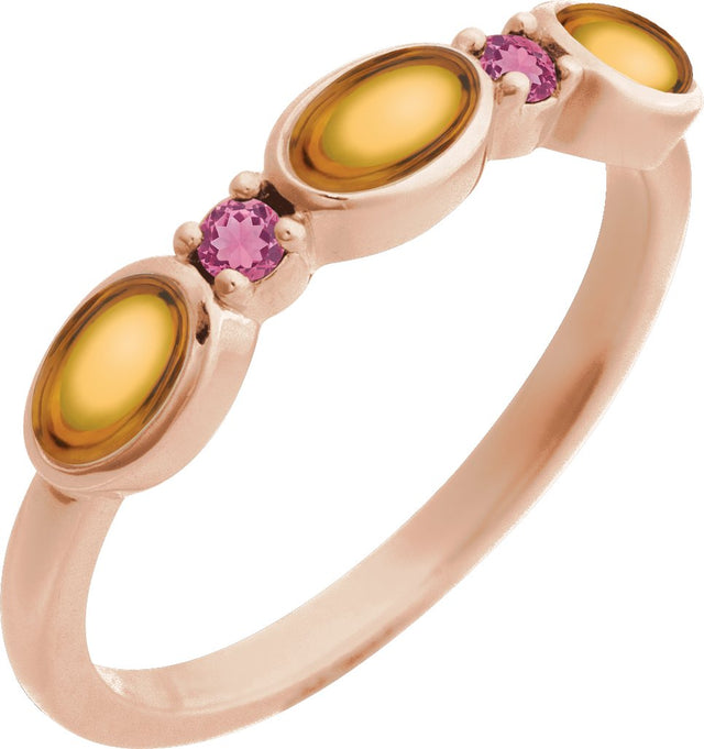 14K Gold Oval Natural Citrine & Natural Pink Tourmaline Accented Ring - Rose Gold