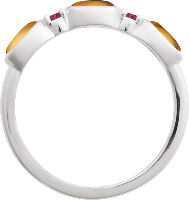 Platinum Oval Natural Citrine & Natural Pink Tourmaline Accented Ring - view 2