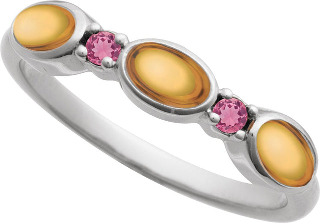 Platinum Oval Natural Citrine & Natural Pink Tourmaline Accented Ring - view 4