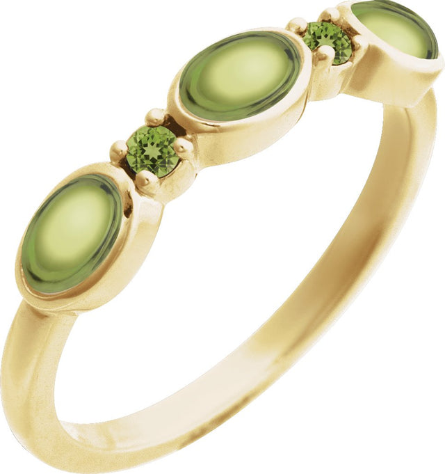 14K Gold Oval Natural Peridot Accented Ring - Yellow Gold