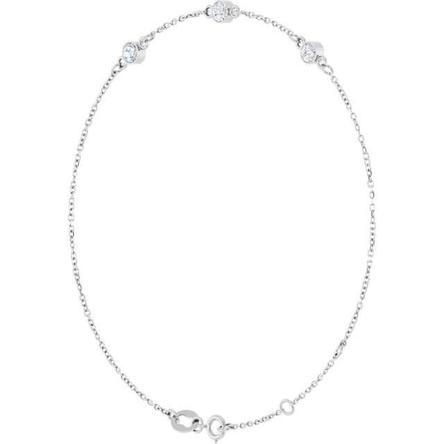 14K Gold Round Natural White Sapphire Bezel-Set Link Bracelet – 25.9x1.7mm - White Gold - view 11