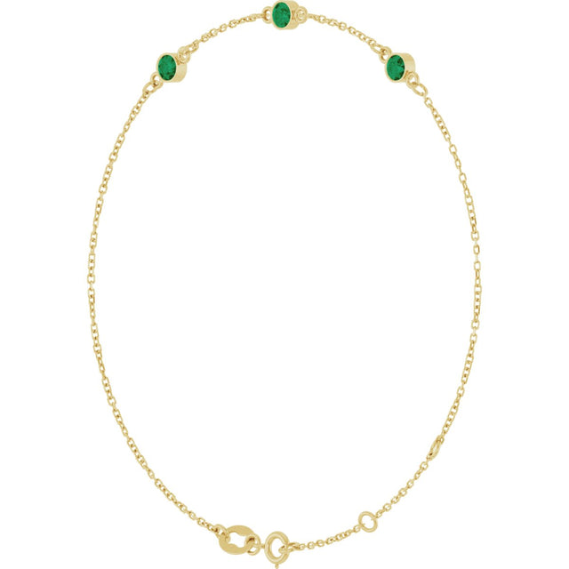 14K Gold Round Lab-Grown Emerald Bezel-Set Link Bracelet – 25.9x1.7mm - Yellow Gold - view 11