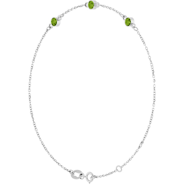 14K Gold Round Natural Peridot Bezel-Set Link Bracelet – 25.9x1.7mm - White Gold - view 11