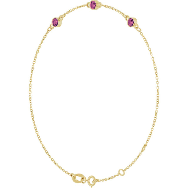 14K Gold Round Natural Pink Tourmaline Bezel-Set Link Bracelet – 25.9x1.7mm - Yellow Gold - view 11