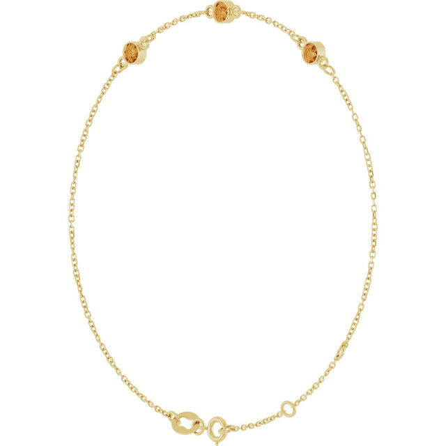 14K Gold Round Natural Citrine Bezel-Set Link Bracelet – 25.9x1.7mm - Yellow Gold - view 11
